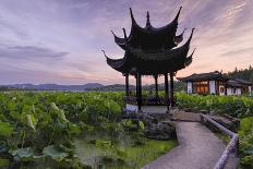 Pavilion, Lotus Field and Zig Zag Bridge at West Lake, Hangzhou, Zhejiang, China, Asia-Andreas Brandl-Photographic Print