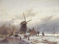 Windmill Beside a Frozen River-Andreas Schelfhout-Art Print