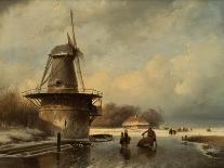 Windmill Beside a Frozen River-Andreas Schelfhout-Framed Art Print