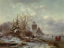 A Frozen River Landscape with a Windmill-Andreas Schelfhout-Giclee Print