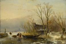 Skaters by a Booth on a Frozen River-Andreas Schelfhout-Giclee Print