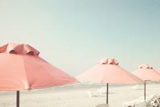 Vintage Summer Beach with Pink Pastel Parasols-Andrekart Photography-Photographic Print
