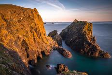 Coastal scenery with Enys Dodnan rock formation at Lands End, England-Andrew Michael-Framed Photographic Print