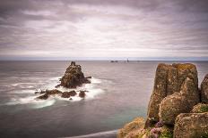 Coastal scenery with Enys Dodnan rock formation at Lands End, England-Andrew Michael-Framed Photographic Print