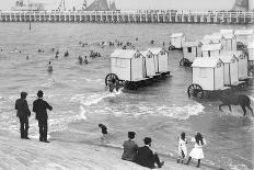 Ostend Seaside, Bathing Huts on Wheels, View from Top of Sea Wall, c.1900-Andrew Pitcairn-knowles-Giclee Print
