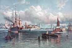New York Harbor and the Brooklyn Bridge-Andrew W. Melrose-Giclee Print