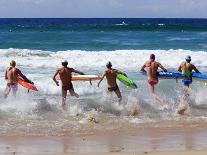 Surf Lifesavers Sprint for Water During a Rescue Board Race at Cronulla Beach, Sydney, Australia-Andrew Watson-Photographic Print