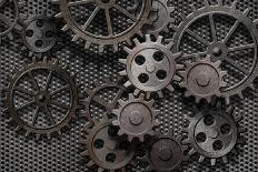 Metal Background With Rusty Gears And Cogs-Andrey_Kuzmin-Art Print