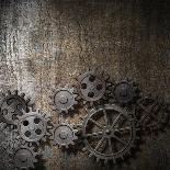Metal Background With Rusty Gears And Cogs-Andrey_Kuzmin-Mounted Art Print