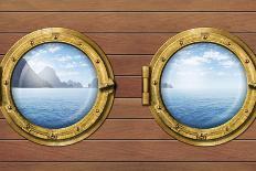Two Ship Windows or Portholes with Sea or Ocean with Tropical Island. Travel and Adventure Concept.-Andrey_Kuzmin-Photographic Print