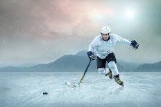 Ice Hockey Player on the Ice. Open Stadium - Winter Classic Game.-Andrey Yurlov-Framed Photographic Print