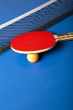 Table Tennis or Ping Pong Rackets and Balls on a Blue Table-Andreyuu-Photographic Print