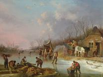 Winter Scene, Horse-Sleigh on the Ice-Andries Vermeulen-Framed Art Print