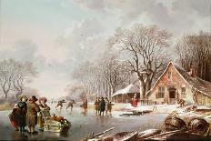 Winter Scene, Horse-Sleigh on the Ice-Andries Vermeulen-Framed Art Print