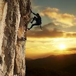 Girl Climbing On The Rock On Sunset Background-Andrushko Galyna-Art Print