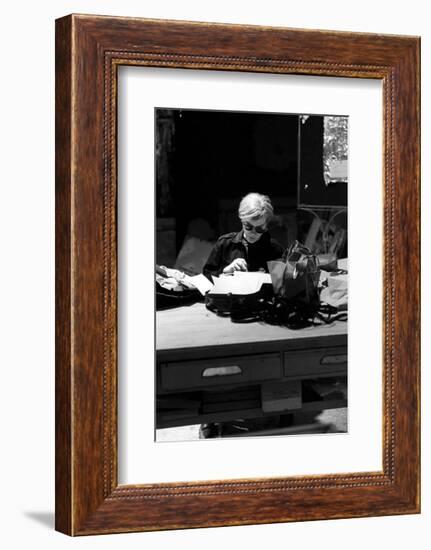 Andy at Typewriter, The Factory, NYC, circa 1965-Andy Warhol/ Nat Finkelstein-Framed Art Print