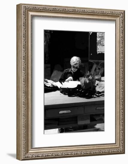 Andy at Typewriter, The Factory, NYC, circa 1965-Nat Finkelstein-Framed Giclee Print