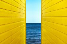 2 Yellow Beach Huts-Andy Bell-Framed Photographic Print