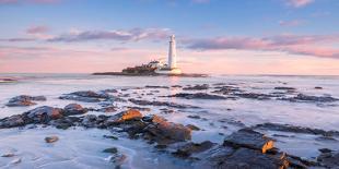 Sunrise and Sea over St Mary's Lighthouse, Whitley Bay, Tyne and Wear-Andy Redhead-Photographic Print