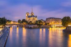 View of Notre Dame De Paris and its Flying Buttresses across the River Seine at Blue Hour, Paris-Aneesh Kothari-Photographic Print