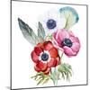 Anemone, Watercolor, Flowers, Feathers-Anastasia Lembrik-Mounted Art Print