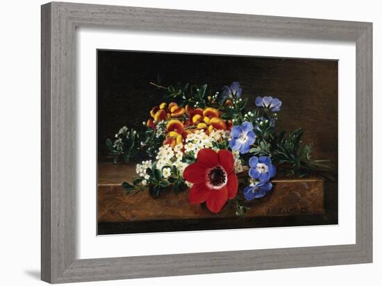 Anemone, White Spirea, Calceolaria and Blue Geranium-Johan Laurentz Jensen-Framed Giclee Print