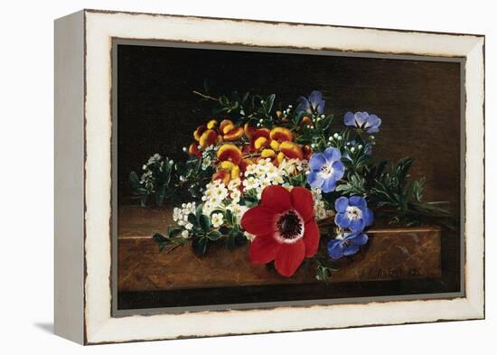 Anemone, White Spirea, Calceolaria and Blue Geranium-Johan Laurentz Jensen-Framed Premier Image Canvas