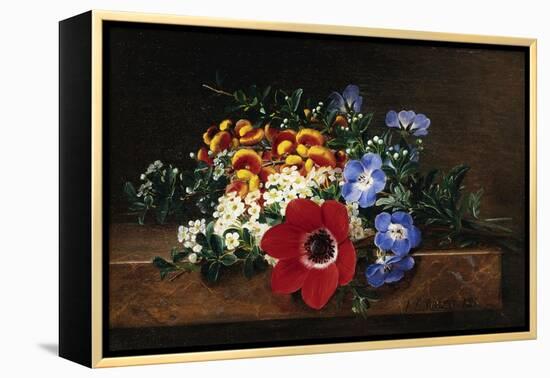 Anemone, White Spirea, Calceolaria and Blue Geranium-Johan Laurentz Jensen-Framed Premier Image Canvas