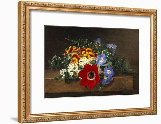 Anemone, White Spirea, Calceolaria and Blue Geranium-Johan Laurentz Jensen-Framed Giclee Print