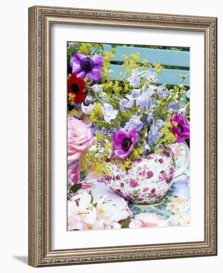 Anemones and Delphiniums in a Teapot-Linda Burgess-Framed Photographic Print