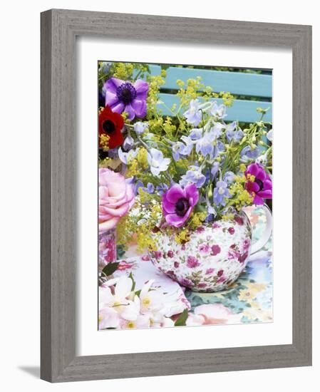 Anemones and Delphiniums in a Teapot-Linda Burgess-Framed Photographic Print