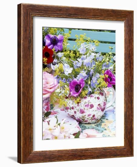 Anemones and Delphiniums in a Teapot-Linda Burgess-Framed Photographic Print