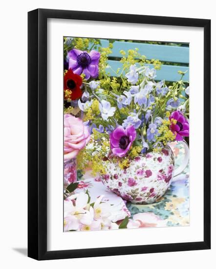 Anemones and Delphiniums in a Teapot-Linda Burgess-Framed Photographic Print