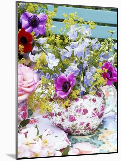 Anemones and Delphiniums in a Teapot-Linda Burgess-Mounted Photographic Print