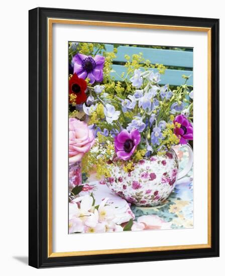 Anemones and Delphiniums in a Teapot-Linda Burgess-Framed Photographic Print