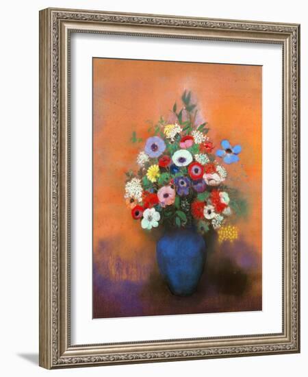 Anemones and Lilacs in a Blue Vase, after 1912-Odilon Redon-Framed Giclee Print