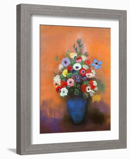 Anemones and Lilacs in a Blue Vase, after 1912-Odilon Redon-Framed Giclee Print