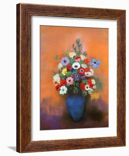 Anemones and Lilacs in a Blue Vase, after 1912-Odilon Redon-Framed Giclee Print