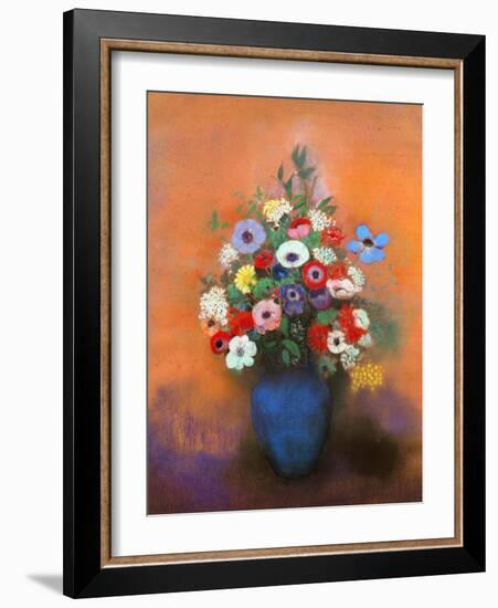 Anemones and Lilacs in a Blue Vase, after 1912-Odilon Redon-Framed Giclee Print