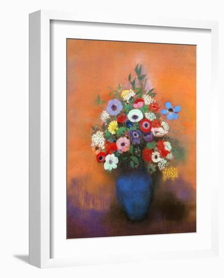 Anemones and Lilacs in a Blue Vase, after 1912-Odilon Redon-Framed Giclee Print