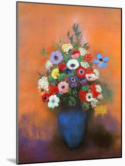 Anemones and Lilacs in a Blue Vase, after 1912-Odilon Redon-Mounted Giclee Print