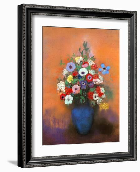 Anemones and Lilacs in a Blue Vase, after 1912-Odilon Redon-Framed Giclee Print