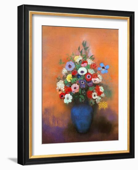 Anemones and Lilacs in a Blue Vase, after 1912-Odilon Redon-Framed Giclee Print