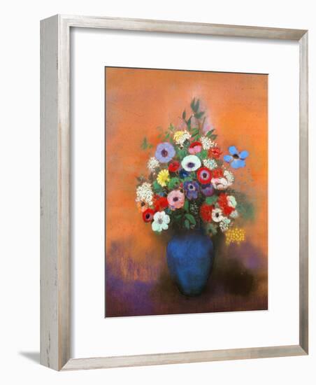 Anemones and Lilacs in a Blue Vase, after 1912-Odilon Redon-Framed Premium Giclee Print