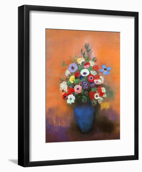 Anemones and Lilacs in a Blue Vase, after 1912-Odilon Redon-Framed Premium Giclee Print