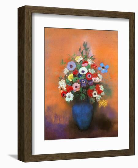 Anemones and Lilacs in a Blue Vase, after 1912-Odilon Redon-Framed Premium Giclee Print