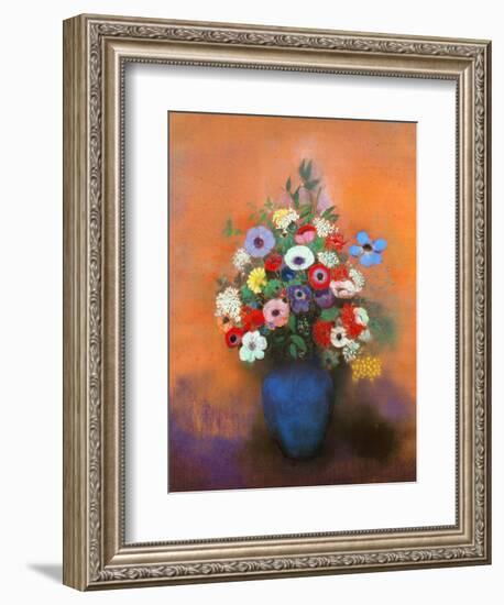 Anemones and Lilacs in a Blue Vase, after 1912-Odilon Redon-Framed Giclee Print