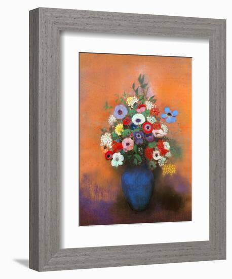 Anemones and Lilacs in a Blue Vase, after 1912-Odilon Redon-Framed Giclee Print