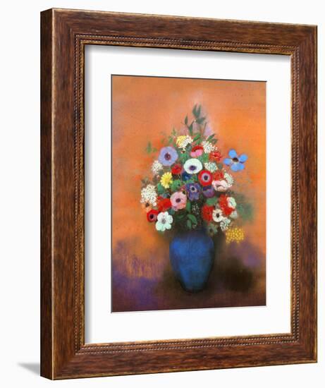 Anemones and Lilacs in a Blue Vase, after 1912-Odilon Redon-Framed Giclee Print