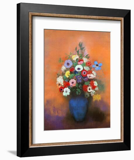 Anemones and Lilacs in a Blue Vase, after 1912-Odilon Redon-Framed Giclee Print